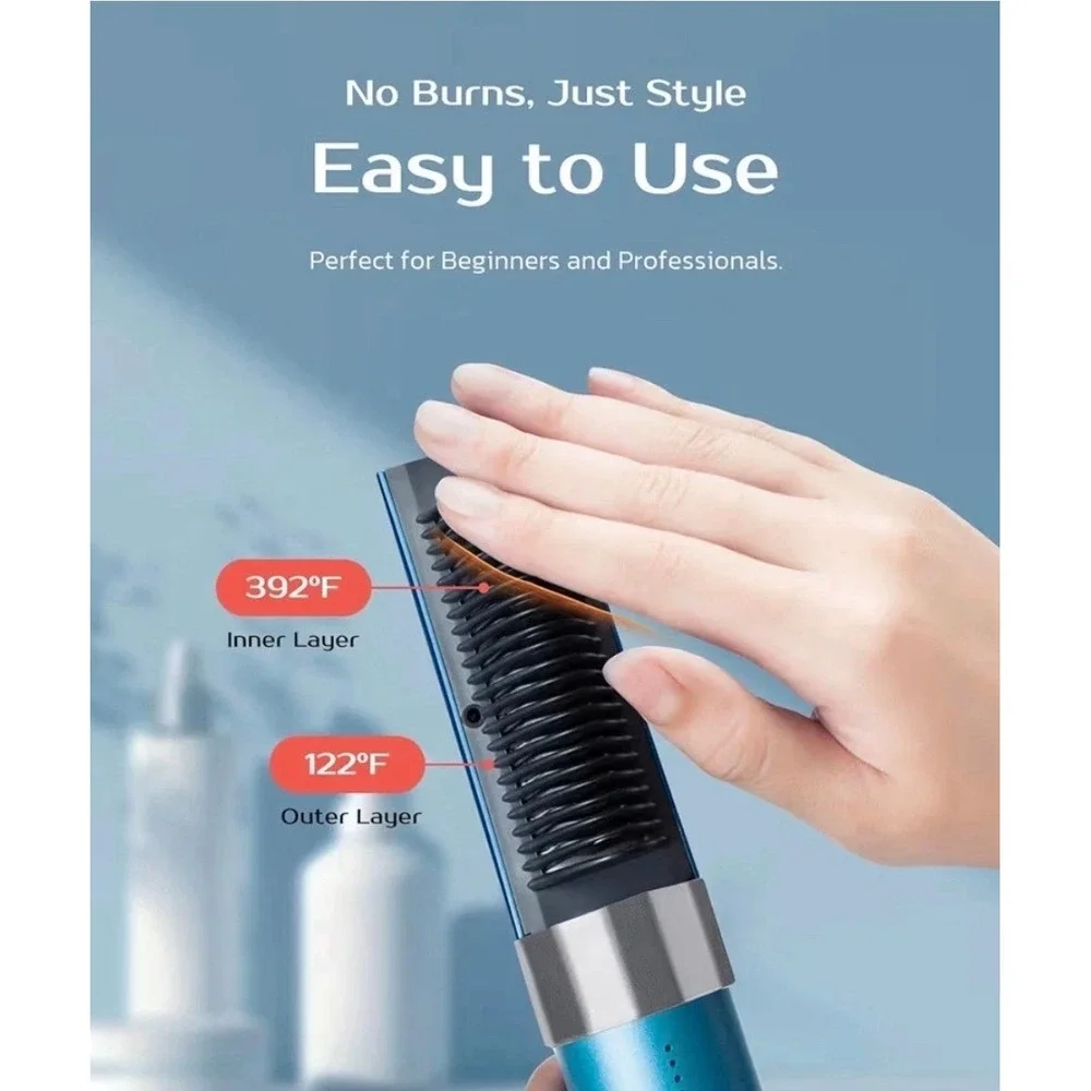 VENTRIS VOYA Cordless Hair Straightener Brush Blue VTHS101 Ionic 2-in-1 Portable